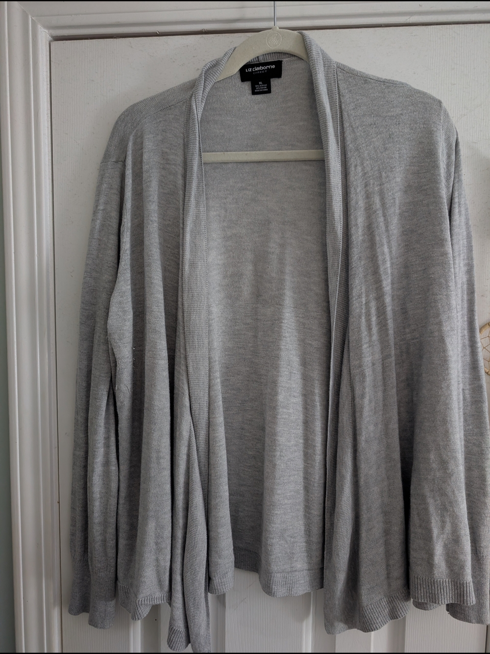 Liz Claiborne Light Gray Draped Open-Front Cardigan